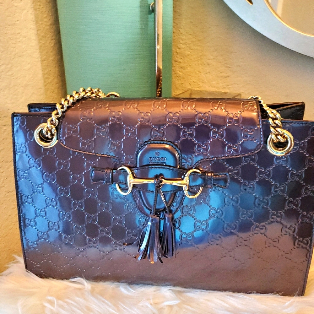 GUCCI Guccishima Emily Chain Shoulder Metallic Gra